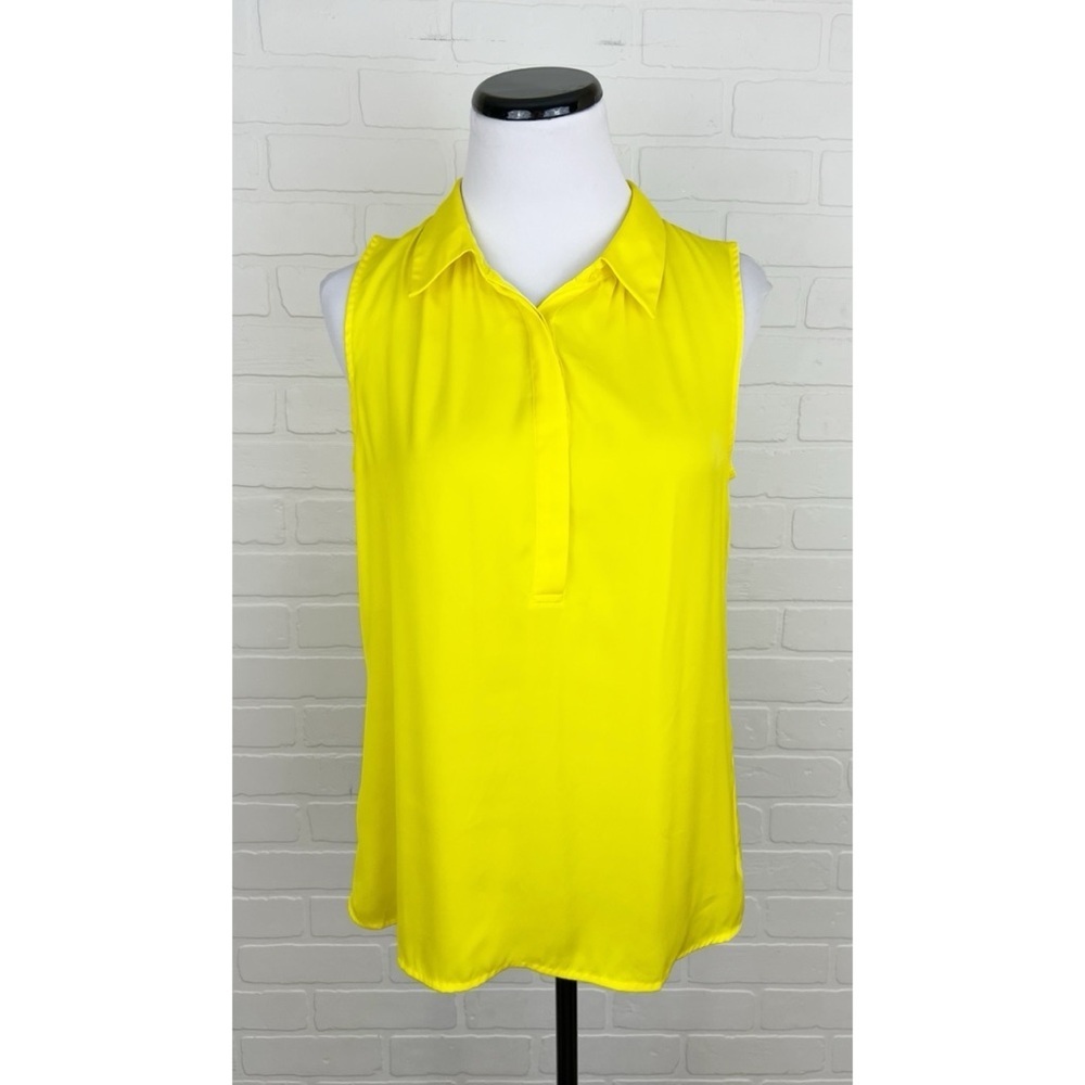 Loft Sleeveless Satin Button Detail Collared Blouse Yellow Size Small